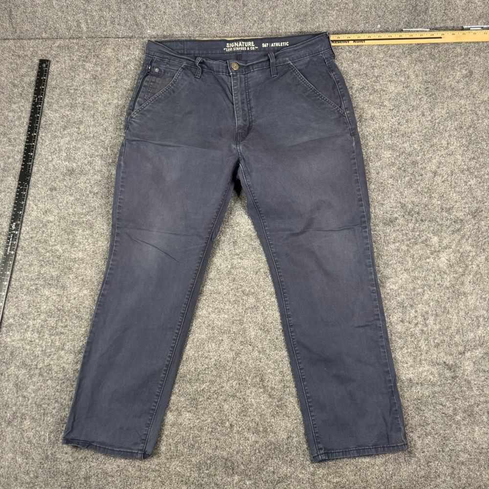 Signature Levi Strauss Pants Mens Size 36x30 Navy Blue S67 Athletic Fit Stretch